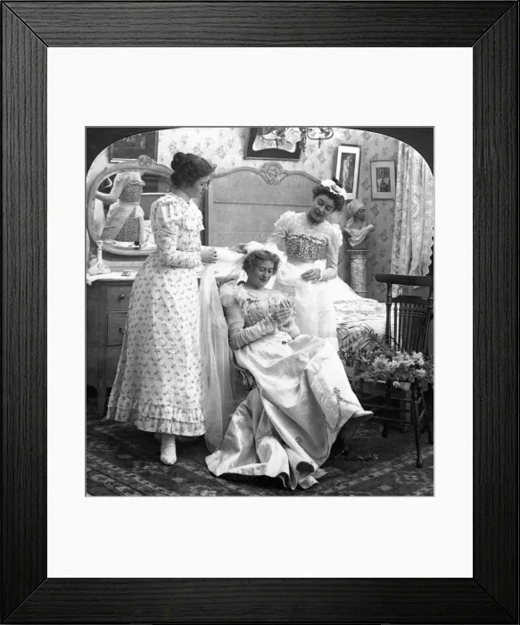 Framed Print : Placing the Bridal Veil. Artist: American Stereoscopic Company Framed Print : Placing the Bridal Veil. Artist: American Stereoscopic Company