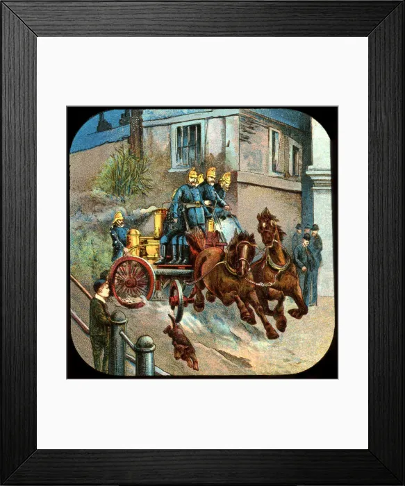 Framed Print : Horse-drawn fire engine, c19th century
