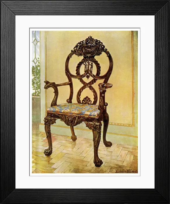 Framed Print : Carved early Chippendale chairmans chair, 1911-1912. Artist: Edwin Foley Framed Print : Carved early Chippendale chairmans chair, 1911-1912. Artist: Edwin Foley