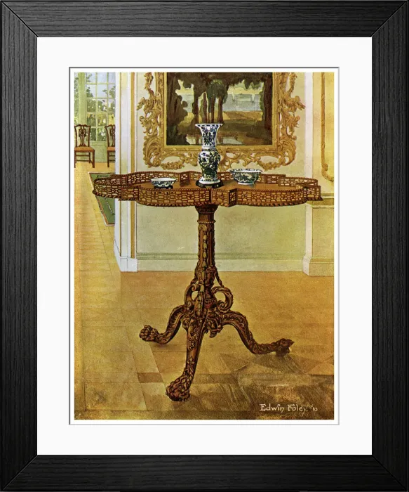 Framed Print : Shaped fret rimmed gallery table, Chippendale School, 1911-1912. Artist: Edwin Foley Framed Print : Shaped fret rimmed gallery table, Chippendale School, 1911-1912. Artist: Edwin Foley