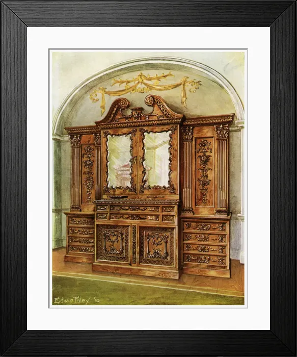 Framed Print : Carved enclosed mahogany bookcase, style of Chippendale, French influence, 1911-1912. Artist: Edwin Foley Framed Print : Carved enclosed mahogany bookcase, style of Chippendale, French influence, 1911-1912. Artist: Edwin Foley