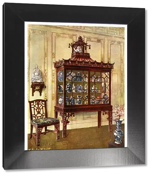 Carved china case in Chippendales Chinese manner, 1911-1912. Artist: Edwin Foley