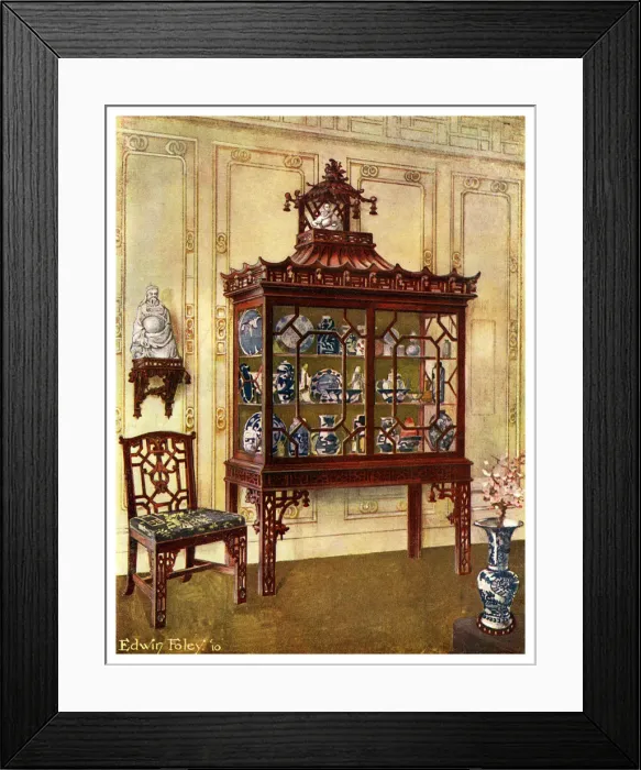 Framed Print : Carved china case in Chippendales Chinese manner, 1911-1912. Artist: Edwin Foley Framed Print : Carved china case in Chippendales Chinese manner, 1911-1912. Artist: Edwin Foley