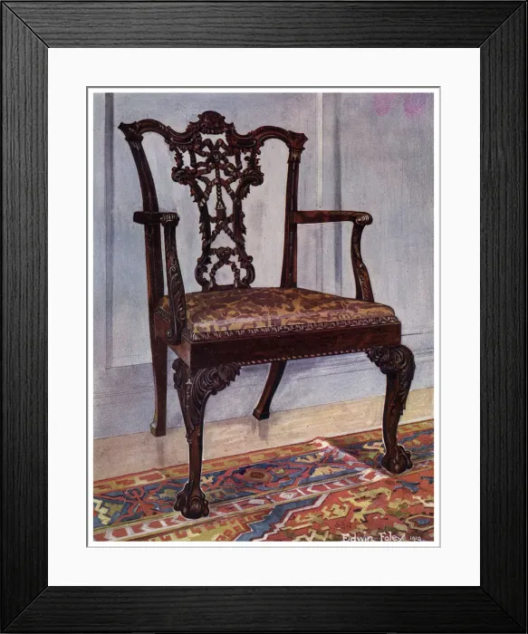 Framed Print : Mahogany armchair, style of Chippendale, 1911-1912. Artist: Edwin Foley