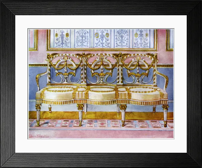 Framed Print : White gilt and painted settee, Pergolesi influence 1911-1912. Artist: Edwin Foley Framed Print : White gilt and painted settee, Pergolesi influence 1911-1912. Artist: Edwin Foley