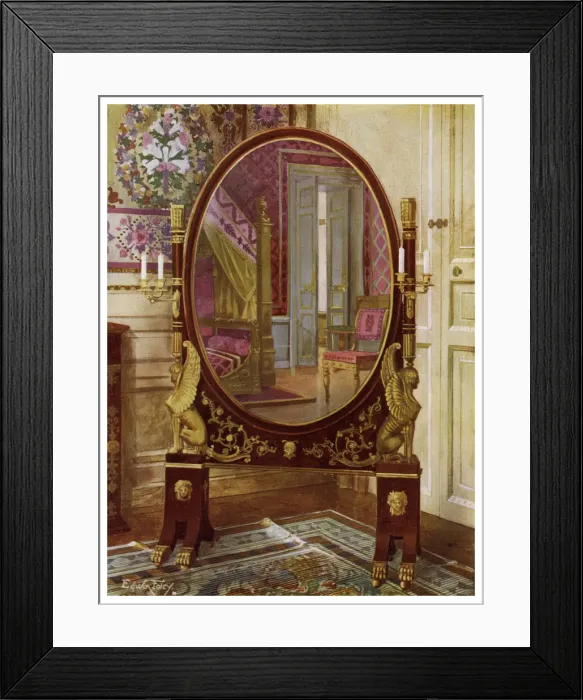 Framed Print : Oval mirror and bed of Napoleon I, 1911-1912. Artist: Edwin Foley Framed Print : Oval mirror and bed of Napoleon I, 1911-1912. Artist: Edwin Foley
