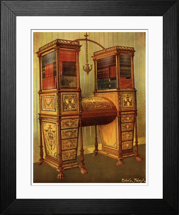 Framed Print : The Sister Inlaid Double Secretaire and Bookcase Cabinet, Sheraton, 1911-1912. Artist: Edwin Foley Framed Print : The Sister Inlaid Double Secretaire and Bookcase Cabinet, Sheraton, 1911-1912. Artist: Edwin Foley