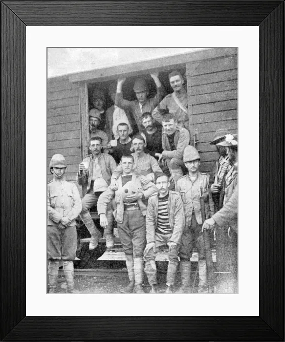 Framed Print : Soldiers of the 18th Hussars on the train to Pretoria, South Africa, Boer War, 1900 Framed Print : Soldiers of the 18th Hussars on the train to Pretoria, South Africa, Boer War, 1900