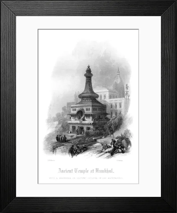Framed Print : Ancient Temple at Kunkhul, With a Madrissa or Ancient College in the Background. Artist: Finden Framed Print : Ancient Temple at Kunkhul, With a Madrissa or Ancient College in the Background. Artist: Finden