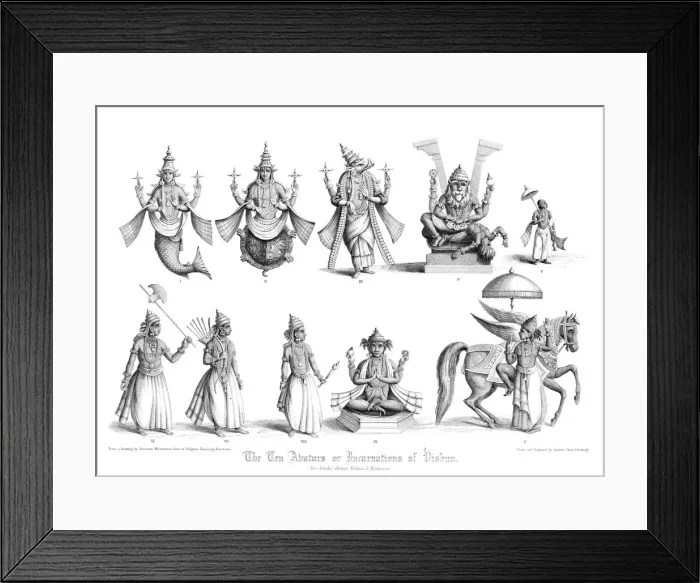 Framed Print : The Ten Abatars or Incarnations of Vishnu. Artist: A Thom Framed Print : The Ten Abatars or Incarnations of Vishnu. Artist: A Thom
