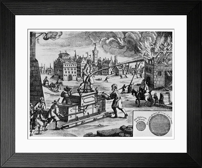 Framed Print : Fire engine on a sledge, 1662 (1956) Framed Print : Fire engine on a sledge, 1662 (1956)