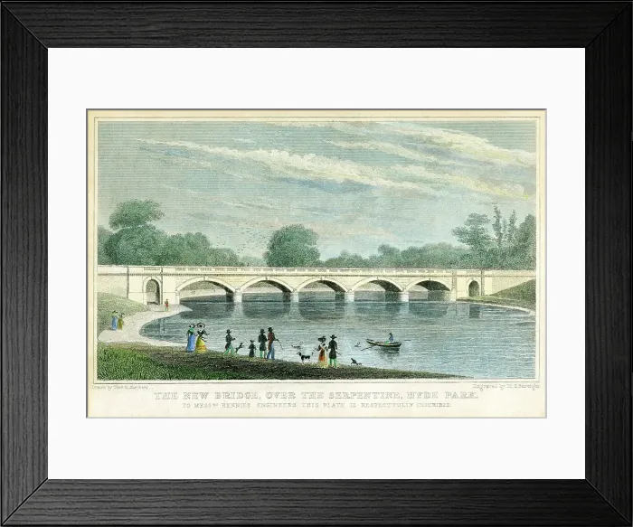 Framed Print : The New Bridge over the Serpentine, Hyde Park, London, 1827. Artist: MS Barenger Framed Print : The New Bridge over the Serpentine, Hyde Park, London, 1827. Artist: MS Barenger