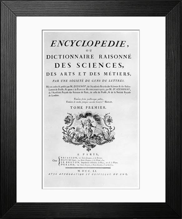 Framed Print : Title page of Denis Diderots Encyclopedie, 1751 (1956) Framed Print : Title page of Denis Diderots Encyclopedie, 1751 (1956)