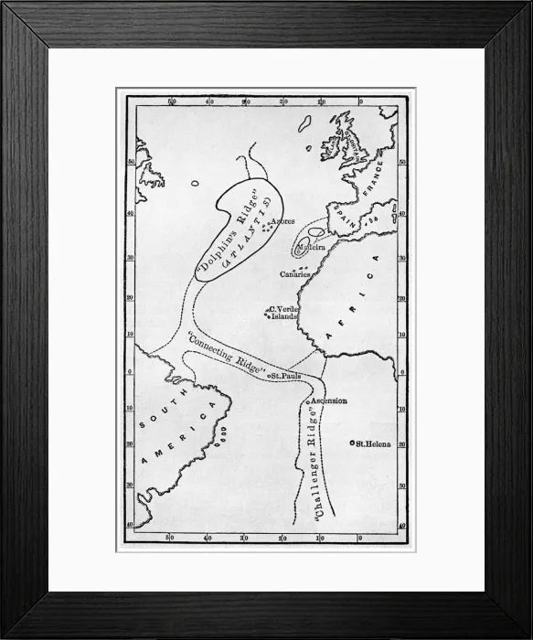Framed Print : Atlantis: a map showing the location of the mythical continent, c1882 (1956) Framed Print : Atlantis: a map showing the location of the mythical continent, c1882 (1956)