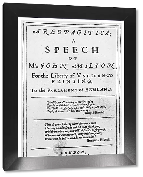 Freedom of the press: title page from the Areopagitica by John Milton, 1644 (1956)