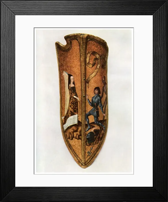 Framed Print : Chivalry and courtly love: Flemish parade shield, c1400 (1956) Framed Print : Chivalry and courtly love: Flemish parade shield, c1400 (1956)