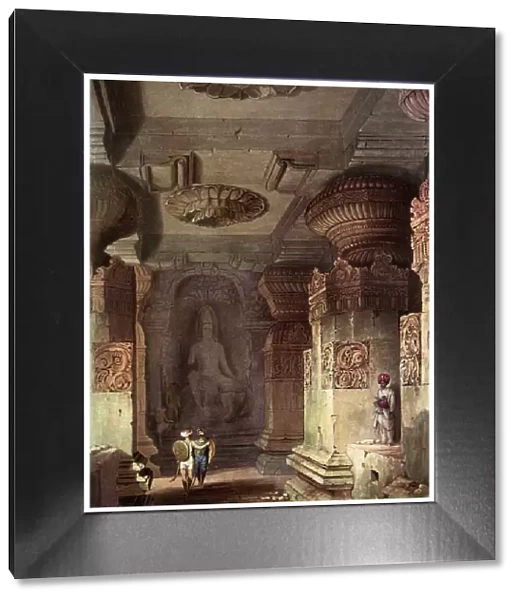 Interior of a cave temple, Ellora, Maharashtra, India, 19th century (1956)