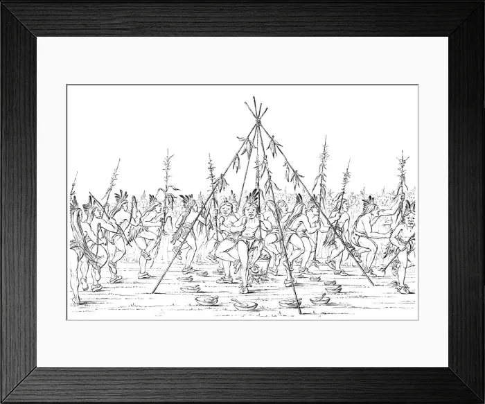 Framed Print : Medicine men dance around a cooking pot giving thanks to the Great Spirit, 1841. Artist: Myers and Co Framed Print : Medicine men dance around a cooking pot giving thanks to the Great Spirit, 1841. Artist: Myers and Co