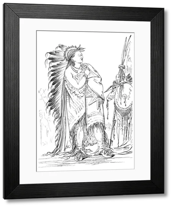 Framed Print : Two Crows, Native American male of the Minataree tribe, 1841. Artist: Myers and Co Framed Print : Two Crows, Native American male of the Minataree tribe, 1841. Artist: Myers and Co