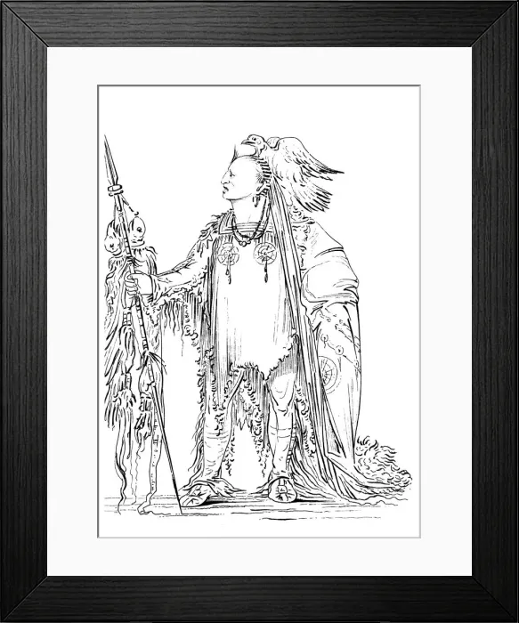 Framed Print : He Who Ties His Hair Before, Native American Male of the Minataree tribe, 1841. Artist: Myers and Co Framed Print : He Who Ties His Hair Before, Native American Male of the Minataree tribe, 1841. Artist: Myers and Co