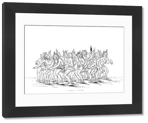 The Sioux tribe performing a bear dance, 1841. Artist: Myers and Co