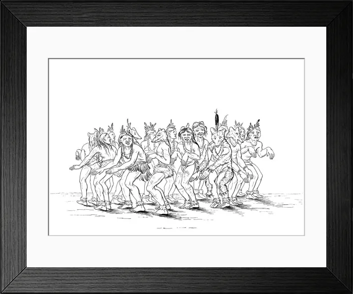 Framed Print : The Sioux tribe performing a bear dance, 1841. Artist: Myers and Co Framed Print : The Sioux tribe performing a bear dance, 1841. Artist: Myers and Co