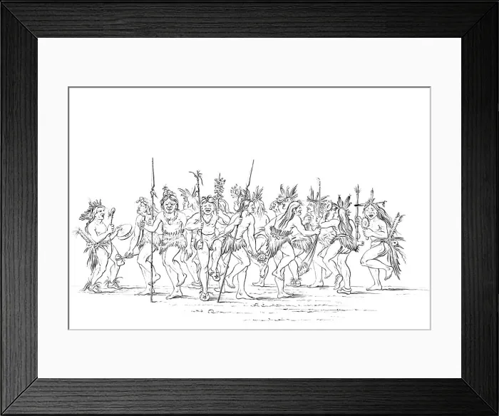 Framed Print : The Sioux tribe performing a beggar dance, 1841. Artist: Myers and Co Framed Print : The Sioux tribe performing a beggar dance, 1841. Artist: Myers and Co