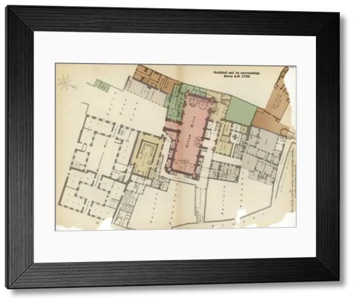 Framed Print : Plan of Guildhall and its surroundings, City of London, c1750 (1886) Framed Print : Plan of Guildhall and its surroundings, City of London, c1750 (1886)