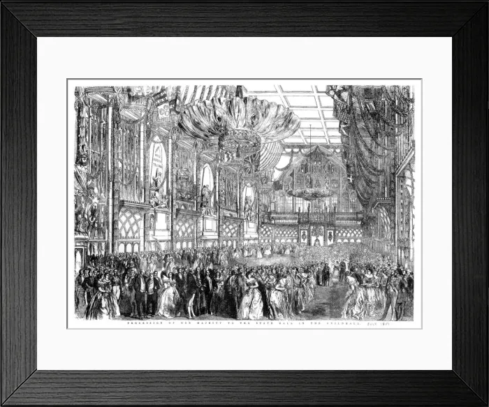 Framed Print : Procession of Her Majesty to the State Ball in the Guildhall, City of London, July 1851 (1886). Artist: William Griggs Framed Print : Procession of Her Majesty to the State Ball in the Guildhall, City of London, July 1851 (1886). Artist: William Griggs