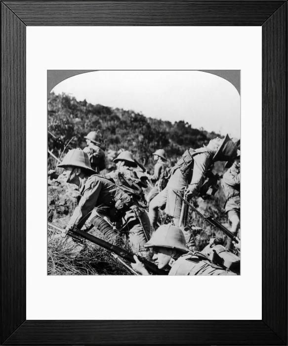 Framed Print : British infantry charging German positions, East Africa, World War I, 1914-1918. Artist: Realistic Travels Publishers Framed Print : British infantry charging German positions, East Africa, World War I, 1914-1918. Artist: Realistic Travels Publishers