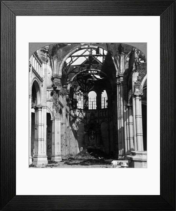 Framed Print : Damage to the Church of Notre Dame, Armentieres, France, World War I, 1918. Artist: Realistic Travels Publishers Framed Print : Damage to the Church of Notre Dame, Armentieres, France, World War I, 1918. Artist: Realistic Travels Publishers