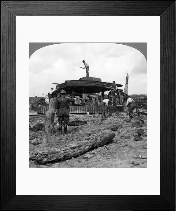 Framed Print : Engineers clearing a destroyed tank from a road, World War I, 1917-1918. Artist: Realistic Travels Publishers Framed Print : Engineers clearing a destroyed tank from a road, World War I, 1917-1918. Artist: Realistic Travels Publishers