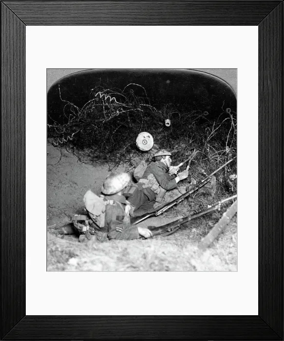 Framed Print : Soldiers cutting through barbed wire defences, Oppy, France, World War I, 1914-1918. Artist: Realistic Travels Publishers Framed Print : Soldiers cutting through barbed wire defences, Oppy, France, World War I, 1914-1918. Artist: Realistic Travels Publishers