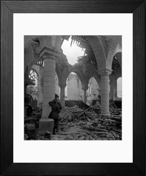 Framed Print : Church in ruins, Richebourg, France, World War I, 1914-1918. Artist: Realistic Travels Publishers Framed Print : Church in ruins, Richebourg, France, World War I, 1914-1918. Artist: Realistic Travels Publishers