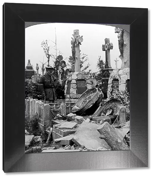 French graves smashed by German shell fire, France, World War I, 1914-1918. Artist: Realistic Travels Publishers