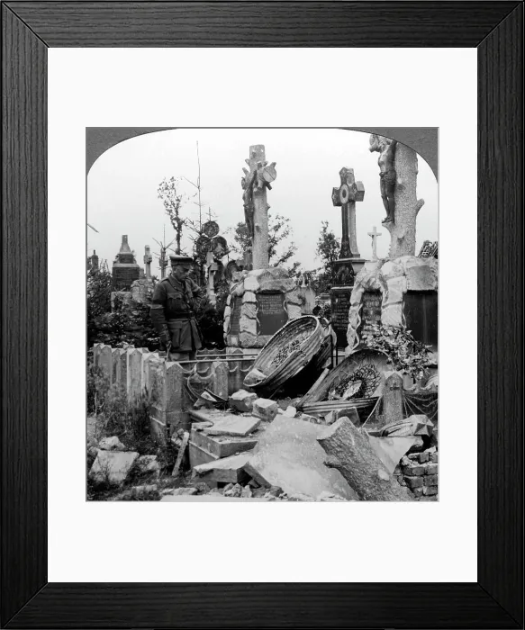 Framed Print : French graves smashed by German shell fire, France, World War I, 1914-1918. Artist: Realistic Travels Publishers Framed Print : French graves smashed by German shell fire, France, World War I, 1914-1918. Artist: Realistic Travels Publishers