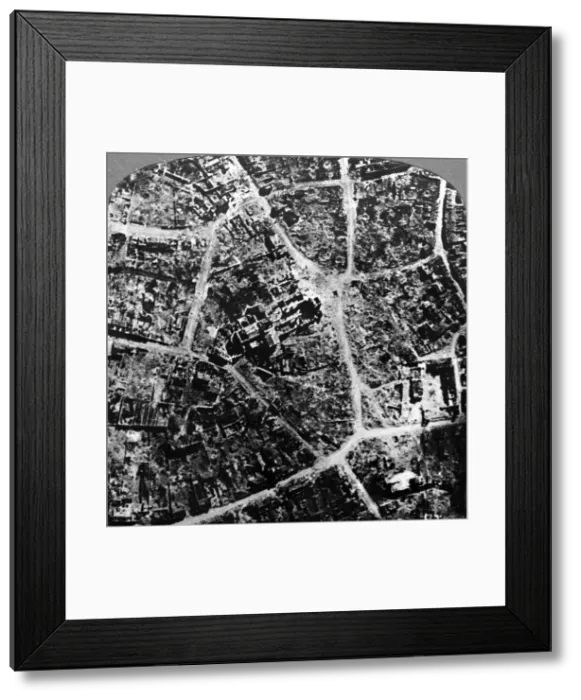 Framed Print : Aerial view of the ruins of the town and basilica of Albert, France, World War I, 1914-1918. Artist: Realistic Travels Publishers Framed Print : Aerial view of the ruins of the town and basilica of Albert, France, World War I, 1914-1918. Artist: Realistic Travels Publishers