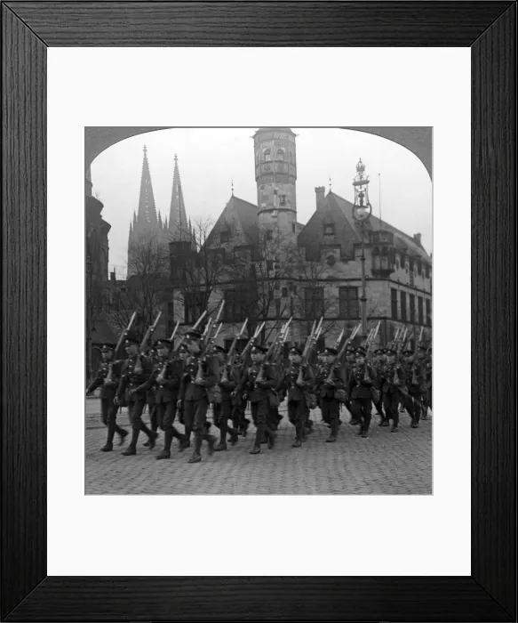 Framed Print : British troops marching in Cologne, Germany, 1918-1926. Artist: Realistic Travels Publishers Framed Print : British troops marching in Cologne, Germany, 1918-1926. Artist: Realistic Travels Publishers