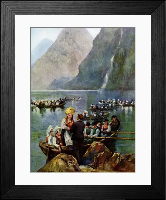 Framed Print : A wedding procession on boats, Norway Framed Print : A wedding procession on boats, Norway