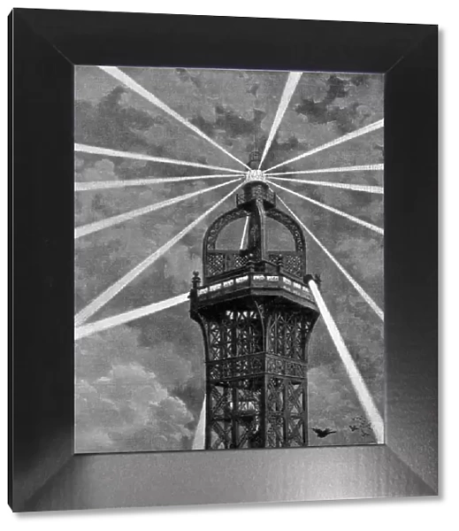 The electric light on top of the Eiffel Tower, Paris, 1889