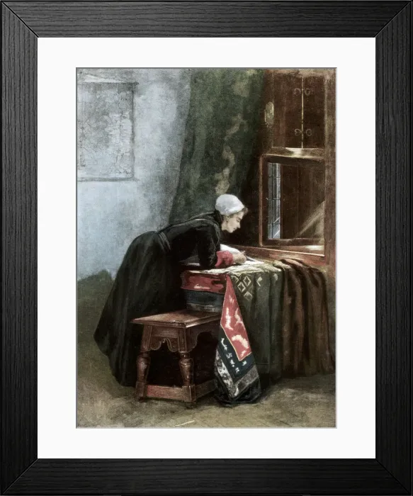 Framed Print : A Dutchwoman Cutting Cloth, 1889 Framed Print : A Dutchwoman Cutting Cloth, 1889
