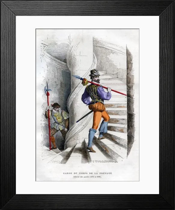 Framed Print : Officer of the guards, Garde du corps de la prevote 1574-1589 (1882-1884). Artist: Felix Henri Emmanuel Philippoteaux Framed Print : Officer of the guards, Garde du corps de la prevote 1574-1589 (1882-1884). Artist: Felix Henri Emmanuel Philippoteaux