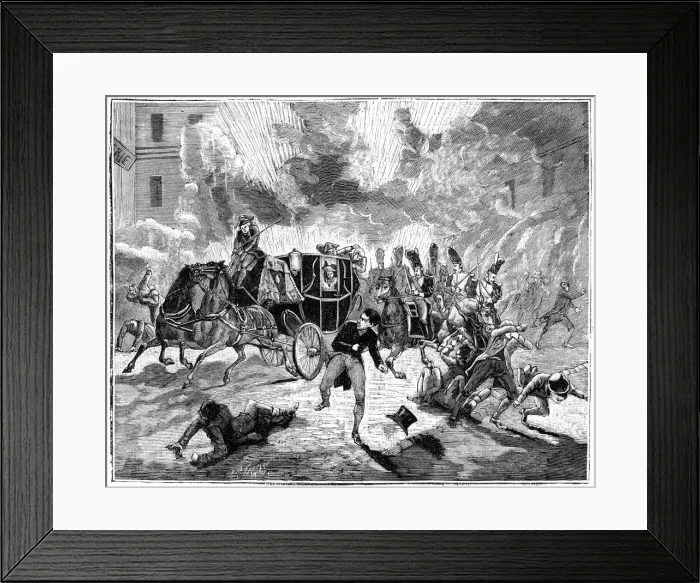 Framed Print : Explosion on the Rue de la Loi, Paris, France, 24th December 1800 (1882-1884) Framed Print : Explosion on the Rue de la Loi, Paris, France, 24th December 1800 (1882-1884)