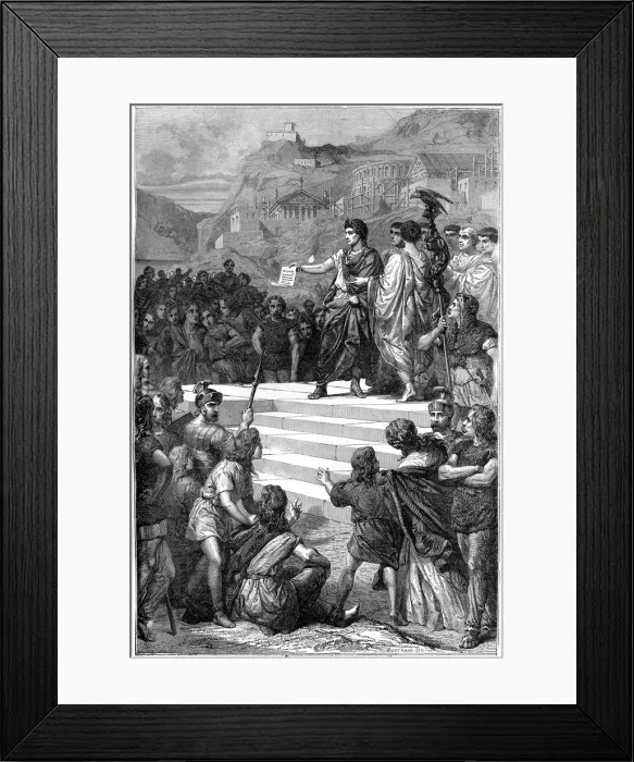 Framed Print : Augustus establishes the centre of government of Gaul in Lyon, 28 BC (1882-1884). Artist: Bertrand Framed Print : Augustus establishes the centre of government of Gaul in Lyon, 28 BC (1882-1884). Artist: Bertrand