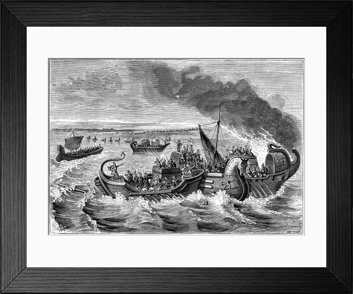 Framed Print : Combat between Roman and Veneti vessels, Loire river, 56 BC (1882-1884). Artist: Dietrich Framed Print : Combat between Roman and Veneti vessels, Loire river, 56 BC (1882-1884). Artist: Dietrich