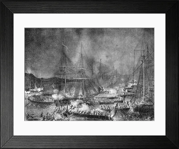 Framed Print : Attack on the French invasion flotilla at Boulogne, France, 15-16 August 1801 (1882-1884) Framed Print : Attack on the French invasion flotilla at Boulogne, France, 15-16 August 1801 (1882-1884)