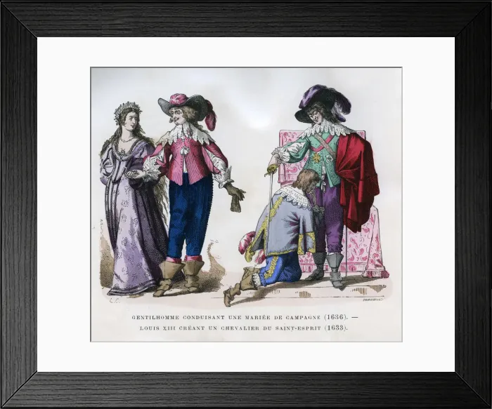 Framed Print : A gentleman leading a country bride, 1636, and Louis XIII creating a knight, 1633 (1882-1884)Artist: Tamisier Framed Print : A gentleman leading a country bride, 1636, and Louis XIII creating a knight, 1633 (1882-1884)Artist: Tamisier