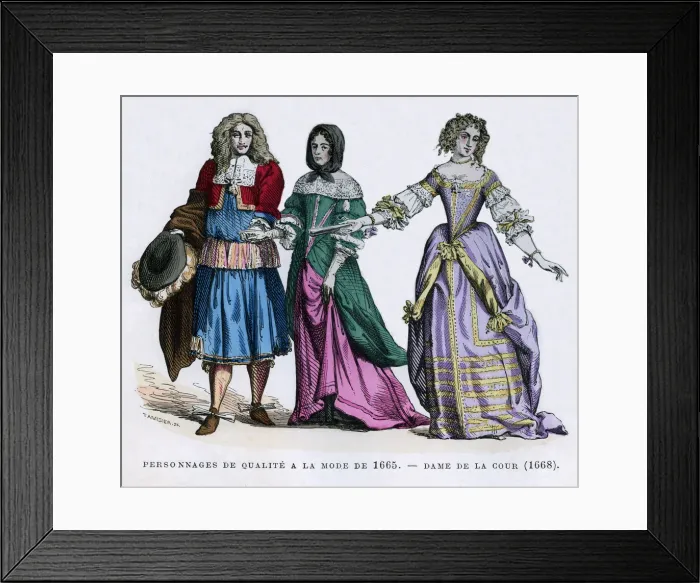 Framed Print : People in the fashions of 1665, and a lady of the court, 1668 (1882-1884). Artist: Tamisier Framed Print : People in the fashions of 1665, and a lady of the court, 1668 (1882-1884). Artist: Tamisier
