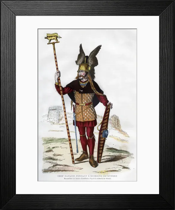Framed Print : Gaul chief in battle dress carrying a standard, 1882-1884. Artist: Michelet Framed Print : Gaul chief in battle dress carrying a standard, 1882-1884. Artist: Michelet