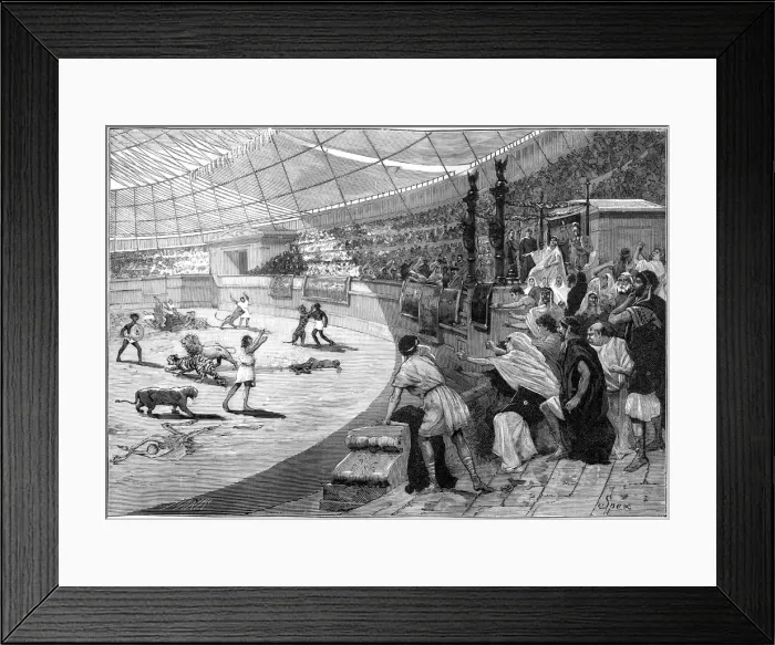 Framed Print : Entertainment in a Roman arena, 1882-1884. Artist: Spex Framed Print : Entertainment in a Roman arena, 1882-1884. Artist: Spex